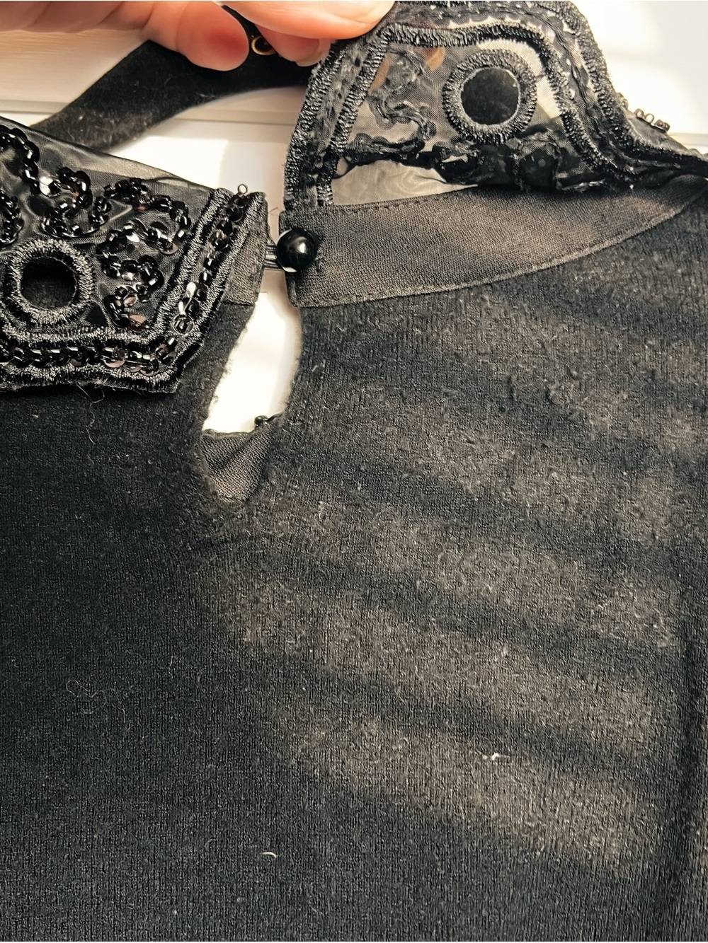 LIV Black Knit Sweater with Beaded Embellished Peter Pan Collar - Picture 3 of 6